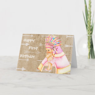 First Birthday Card for Native American Baby