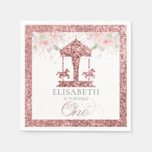 First Birthday Carousel Floral Glitter Napkin