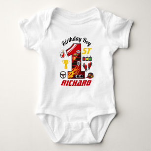 First Birthday cars   Racing Birthday Boy  Baby Bodysuit