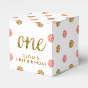 First Birthday Celebration Pink & Gold Glitter One Favor Box