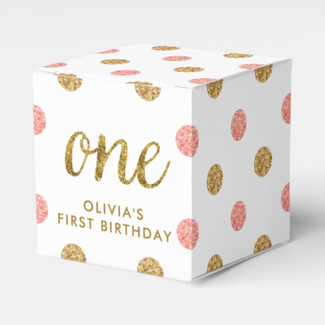 First Birthday Celebration Pink & Gold Glitter One Favor Box (Front Side)
