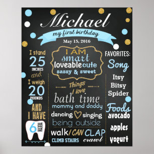 First Birthday Chalkboard sign confetti blue boy