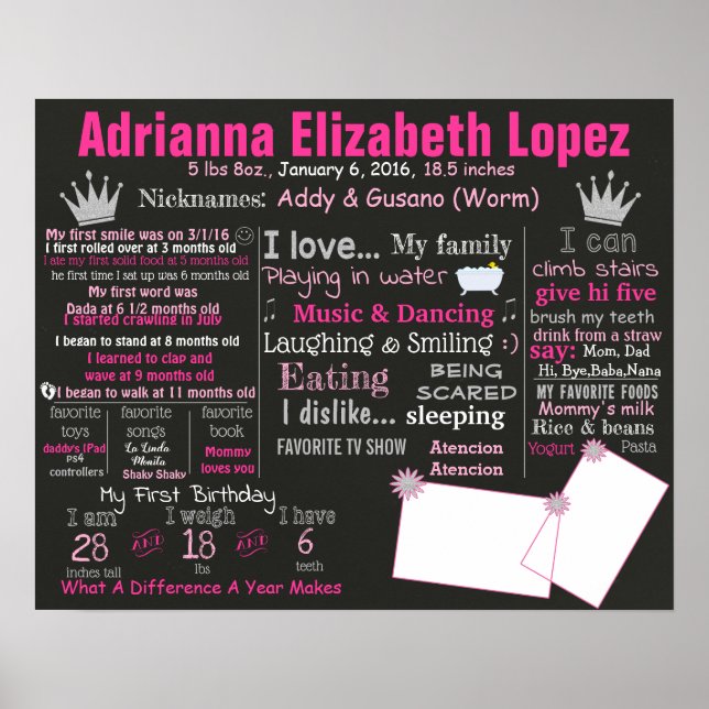 First birthday chalkboard sign poster chalk board (Front)