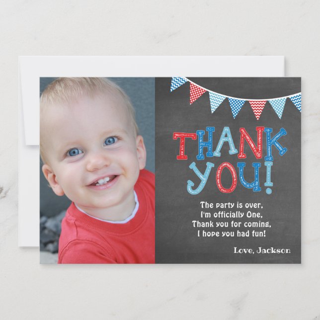 First Birthday Chalkboard Thank You Card | Boy (Front)