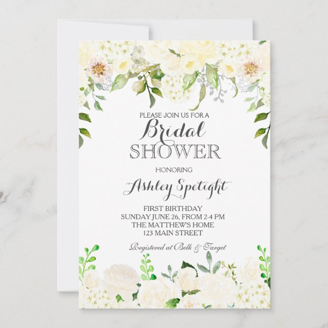 First  birthday cream Beautiful Floral Invitation, Invitation (Front)