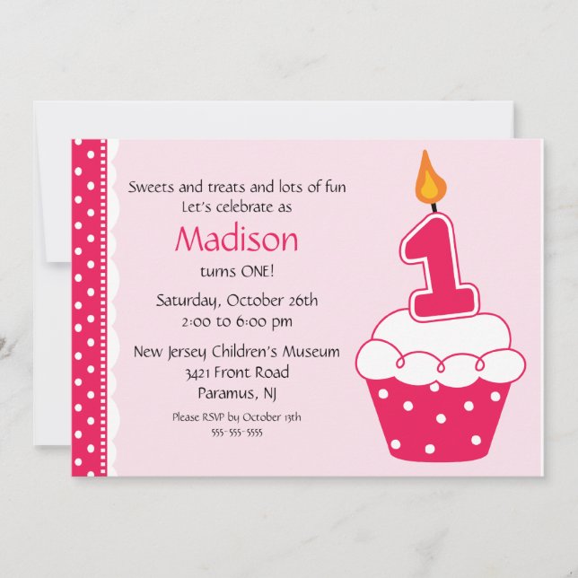 First Birthday Cupcake Invitation (Front)
