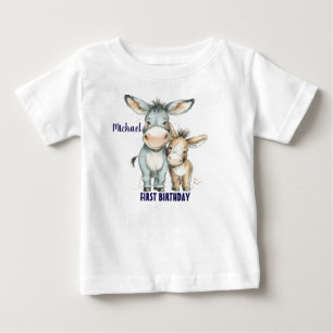 First Birthday Cute Donkeys Personalize Baby T-Shirt