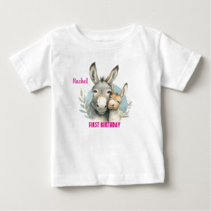 First Birthday Cute Donkeys Personalize Baby T-Shirt