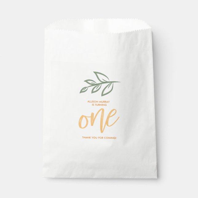 First Birthday Cute Doodle Paint Leaves Favour Bag (Front)