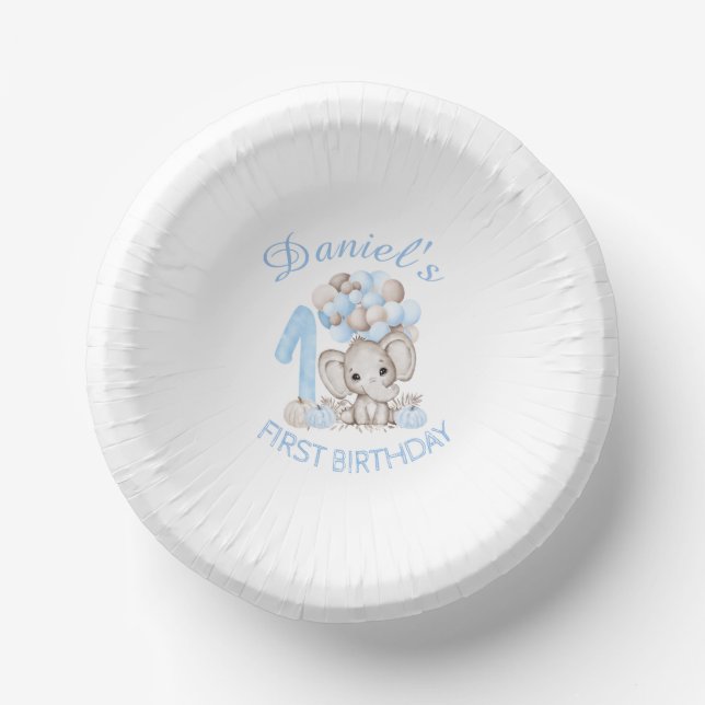 First Birthday Cute Elephant Fall Boy Paper Bowls Plate (Front)