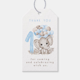 First Birthday Cute Elephant In Blue Thank You Tag