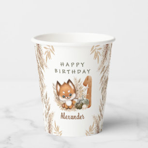 First Birthday Cute Fox Fall Boy Paper Cups