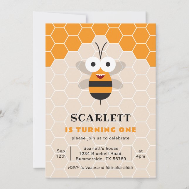 First Birthday Cute Honey Bee Honeycomb Invitation (Front)