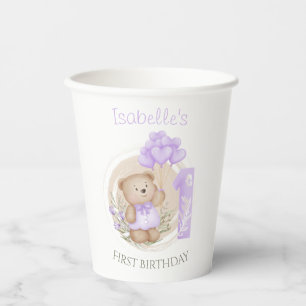 First Birthday Cute Teddy Bear Heart Balloons  Paper Cups