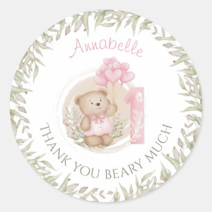 First Birthday Cute Teddy Bear Thank You Classic Round Sticker
