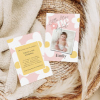 First birthday daisy boho retro photo pink yellow