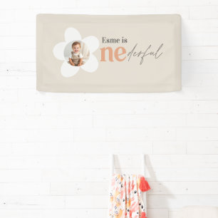 First birthday daisy boho retro terracotta natural banner