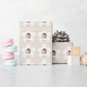 First birthday daisy boho retro terracotta natural wrapping paper
