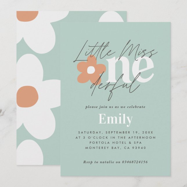 First birthday daisy boho retro turquoise orange invitation (Front/Back)