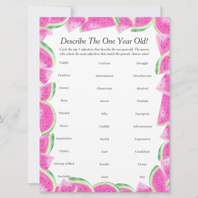 First Birthday Describe One year old melon game  Holiday Card (Front)