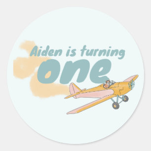 First Birthday, dog lover, plane lover  Classic Round Sticker