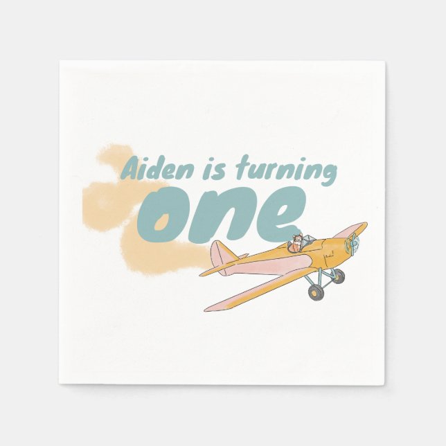 First Birthday, dog lover, plane lover  Napkin (Front)