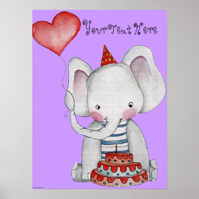 First Birthday Elephant Poster for Children (Front)