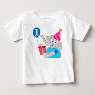 First Birthday Elephant with Balloon Baby T-Shirt