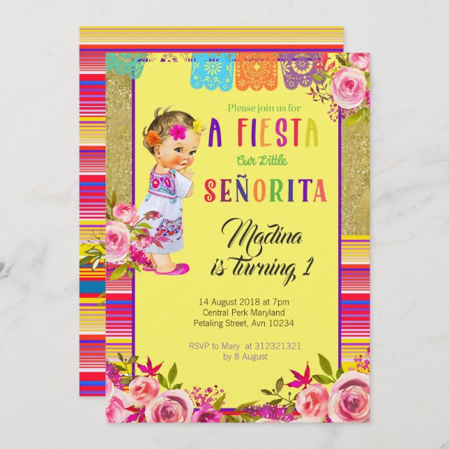 FIRST BIRTHDAY FIESTA CARD MEXICAN (Front/Back)