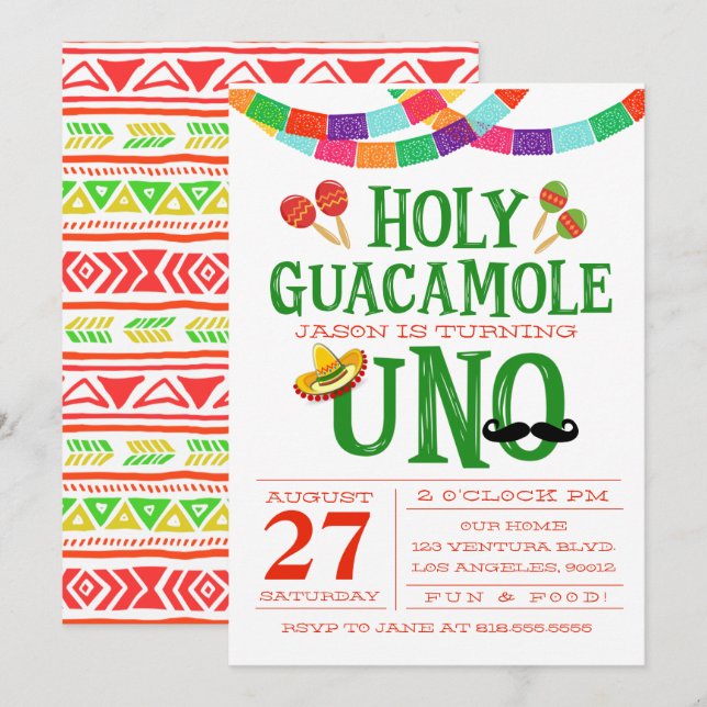 FIRST BIRTHDAY FIESTA INVITATION (Front/Back)
