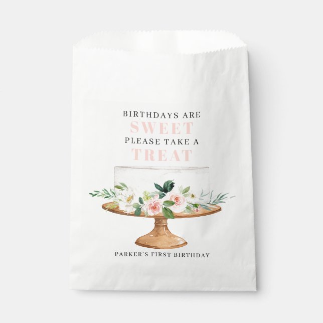 First Birthday Floral Cake Birthdays are Sweet Favour Bag (Front)