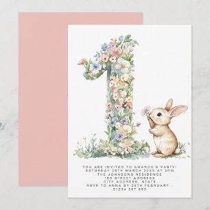 First Birthday Floral One & Bunny Invitation