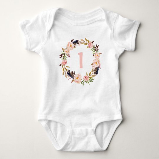 First Birthday Floral Wreath Boho Baby Bodysuit