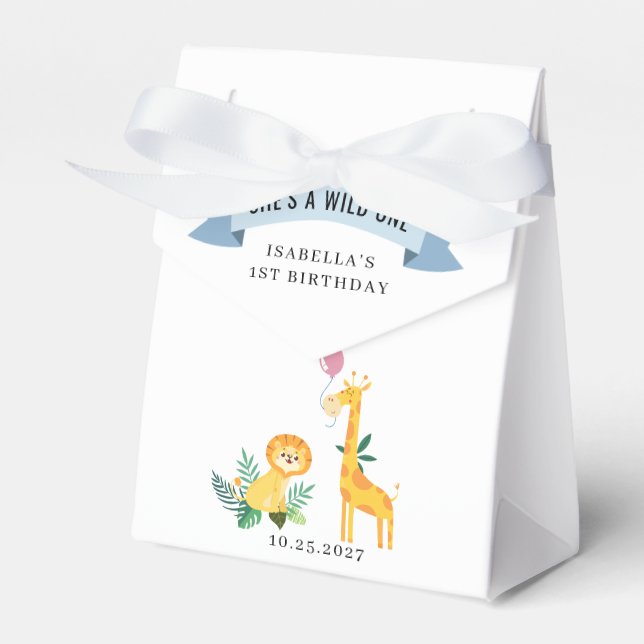 First Birthday Forest Animals Lion Giraffe Favor Box (Front Side)