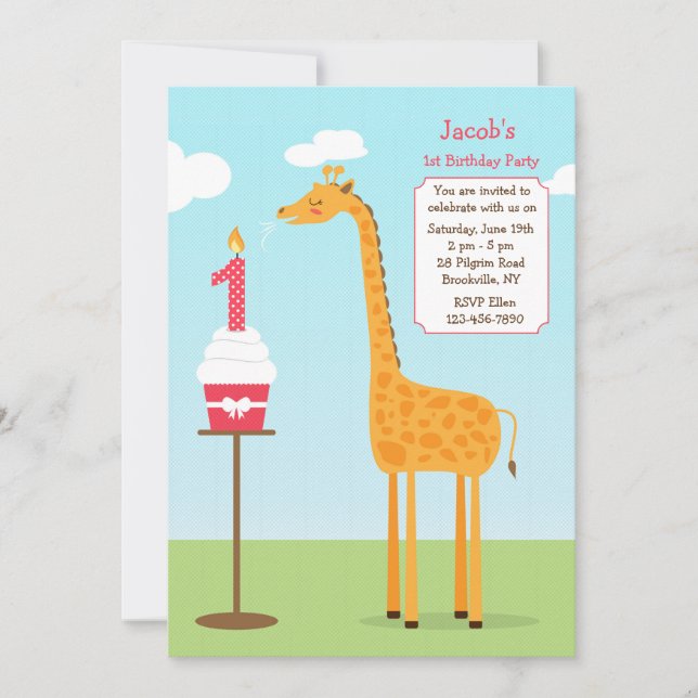 First Birthday Giraffe Invitation (Front)