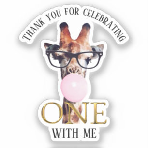 First Birthday Giraffe wearing glasses gum