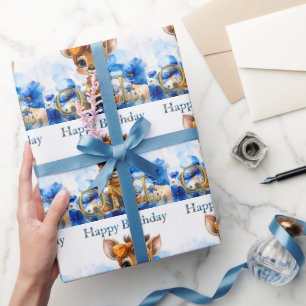 First Birthday Giraffe with polka dot bow  Wrapping Paper