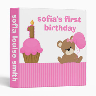 First Birthday Girl Bear Binder