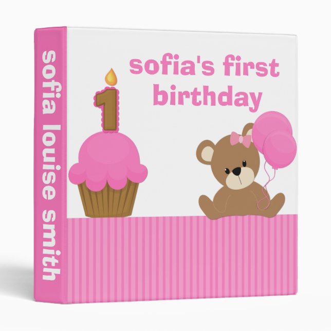 First Birthday Girl Bear Binder (Front/Spine)