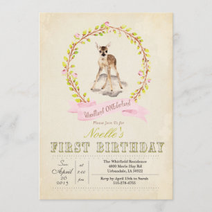 First Birthday Girl Deer Invitation