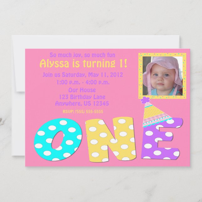 First Birthday Girl Pink Invitaiton Invitation (Front)