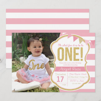 First Birthday Glitter Birthday Invitation
