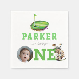 First Birthday Golf Partee Personalized Photo Napkin