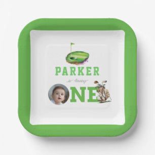First Birthday Golf Partee Personalized Photo Paper Plate