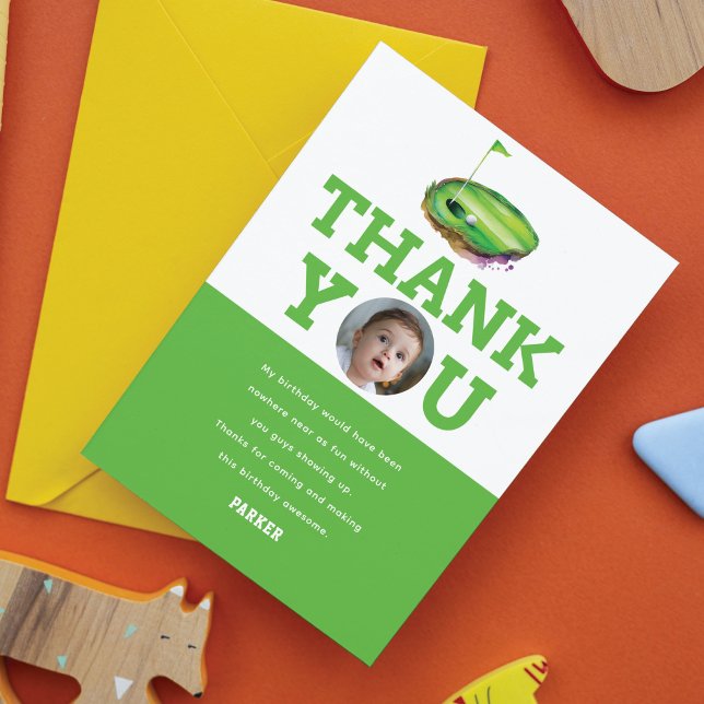 First Birthday Golf Personalized Photo Thank You Card (Creator Uploaded)