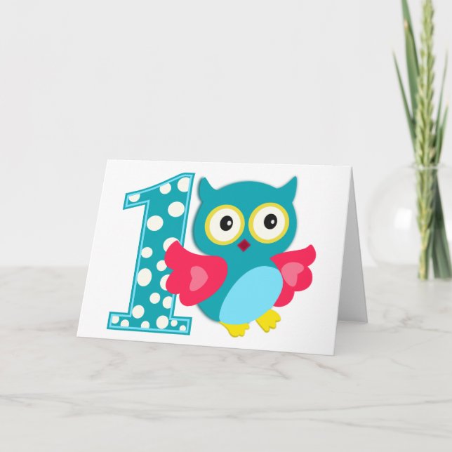 First Birthday Happy Owl Card (Front)