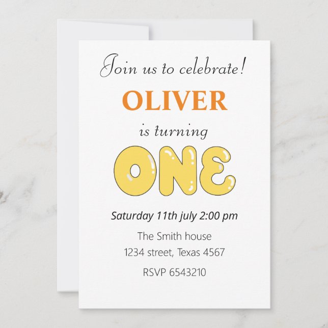 First birthday invitation (Front)