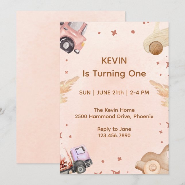 First Birthday Invitation Car Theme (Front/Back)