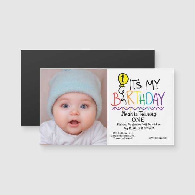 First Birthday Invitation Card - Custom Baby Photo (Front/Back)