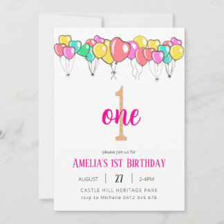 First Birthday Invitation, Pastel Rainbow 1st Birt Invitation